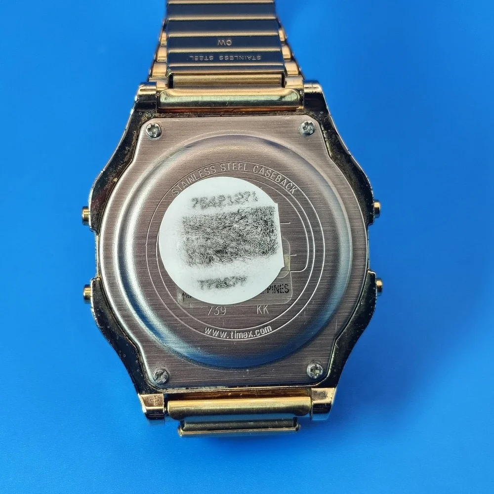 Vintage 2010 Timex Indiglo TW5 38mm Mens Digital Sports Watch‎ Triple GOLD Retro